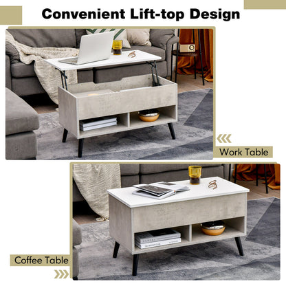 Lift Top Coffee Table with Hidden Compartment and Dual Storage Shelves - Grey