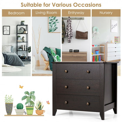3-Drawer Storage Dresser Chest, Compact Bedside Table with Organizational Drawers – Dark Brown