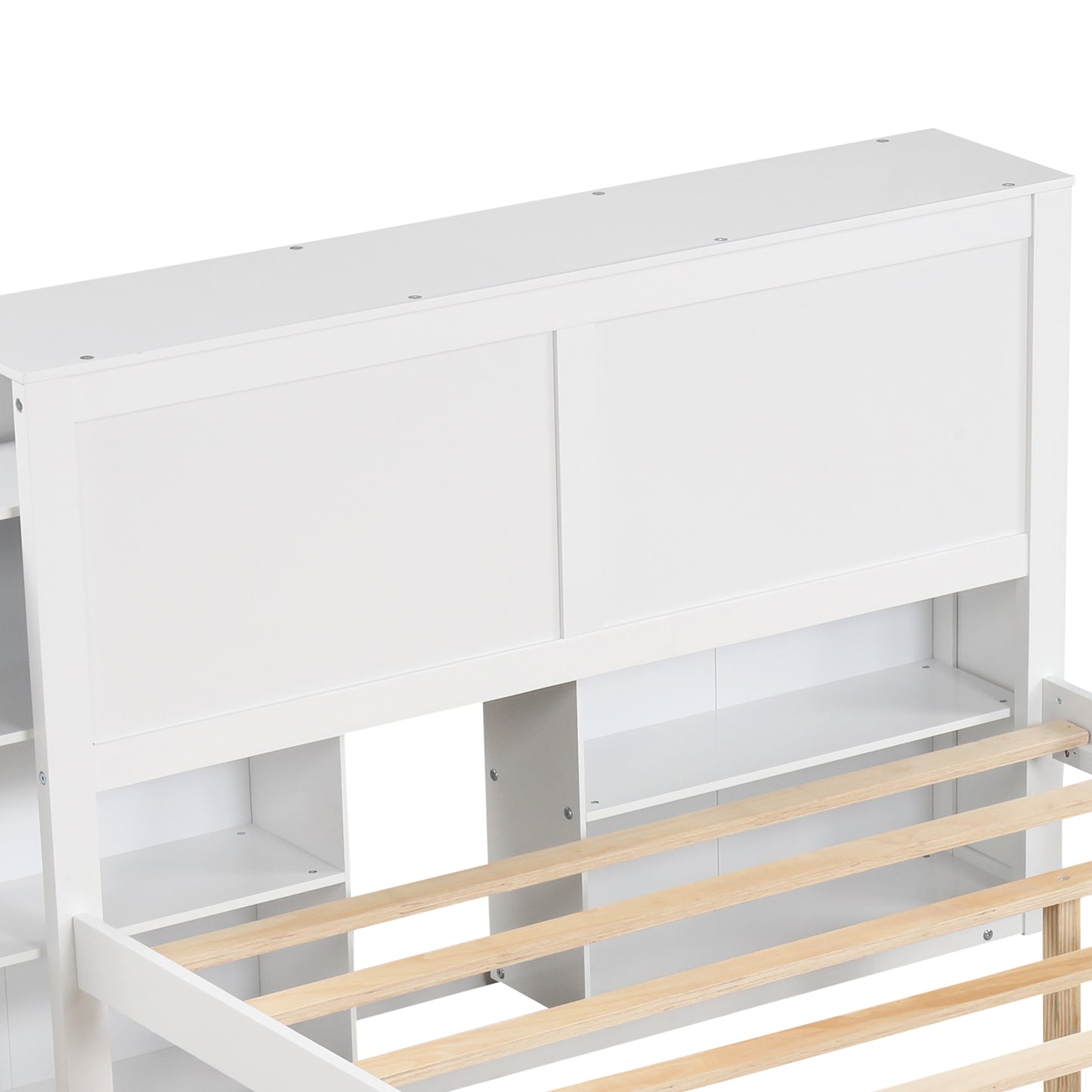 Kids Wooden Platform Bed with Trundle, Storage Headboard and Bookshelves - Full Size