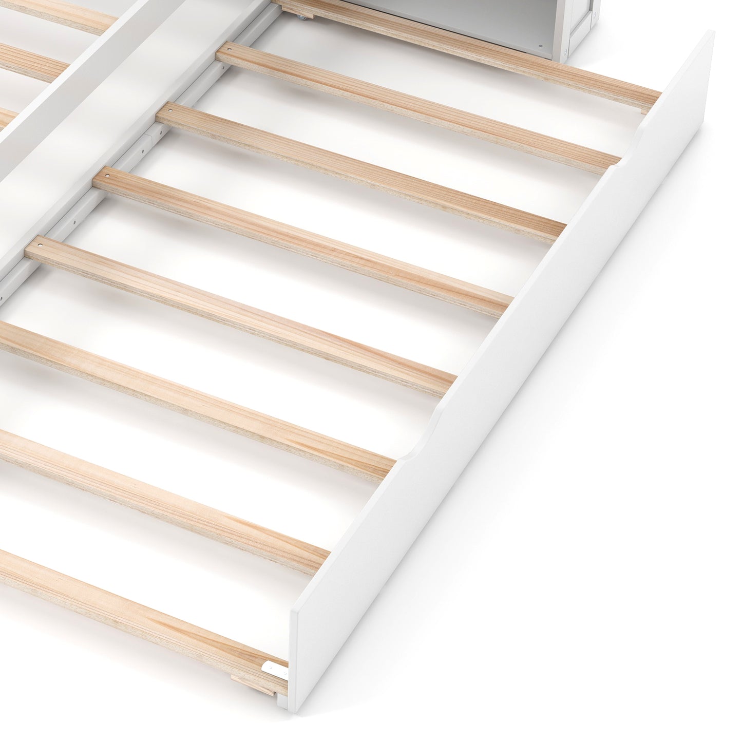 Kids Wooden Platform Bed with Trundle, Storage Headboard and Bookshelves - Full Size