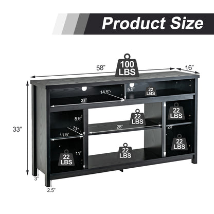 58 Inch TV Console Table with Open Storage and Adjustable Shelves for TVs up to 65 Inches