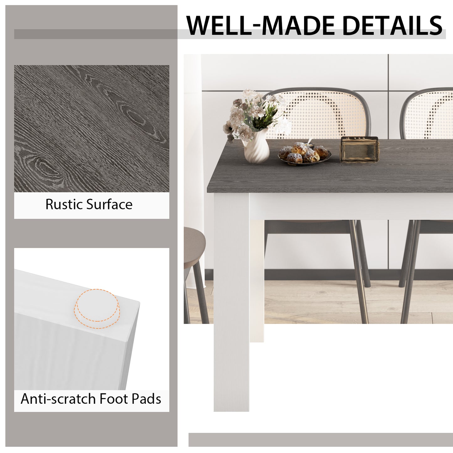 Spacious 47 Inch Dining Table for Kitchen and Small Dining Areas - Dark Grey