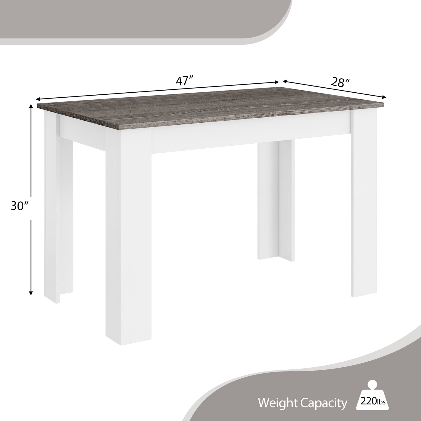 Spacious 47 Inch Dining Table for Kitchen and Small Dining Areas - Dark Grey