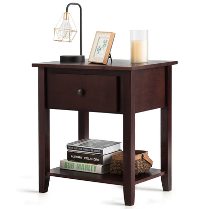 Versatile Bedside Table with Storage Drawer and Display Shelf Brown