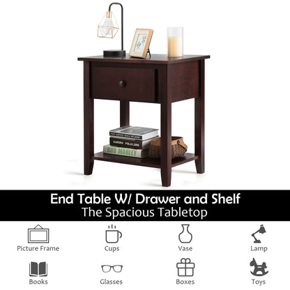 Versatile Bedside Table with Storage Drawer and Display Shelf Brown