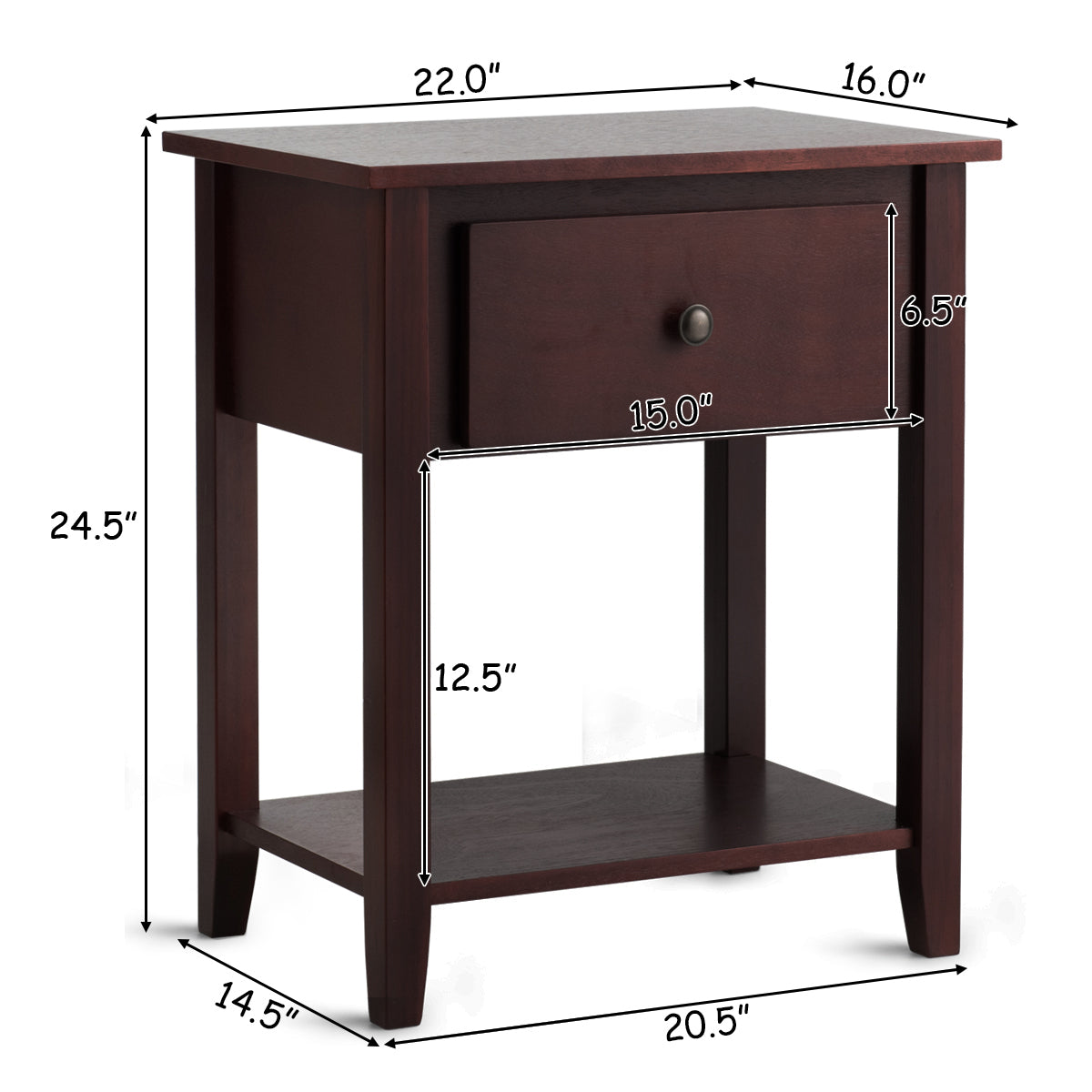 Versatile Bedside Table with Storage Drawer and Display Shelf Brown