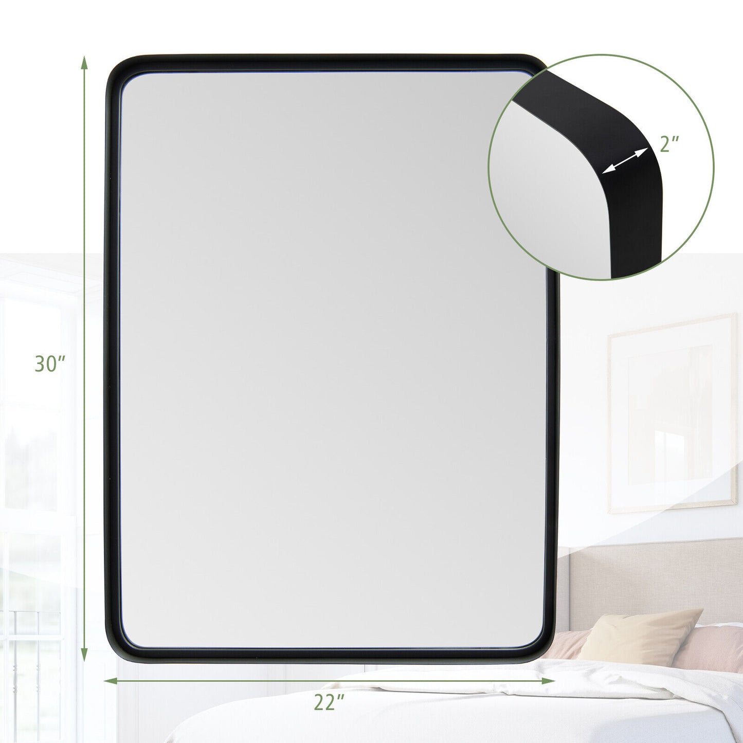 Premium Rectangular Wall-Mounted Mirror with Rust-Resistant Steel Frame - Medium