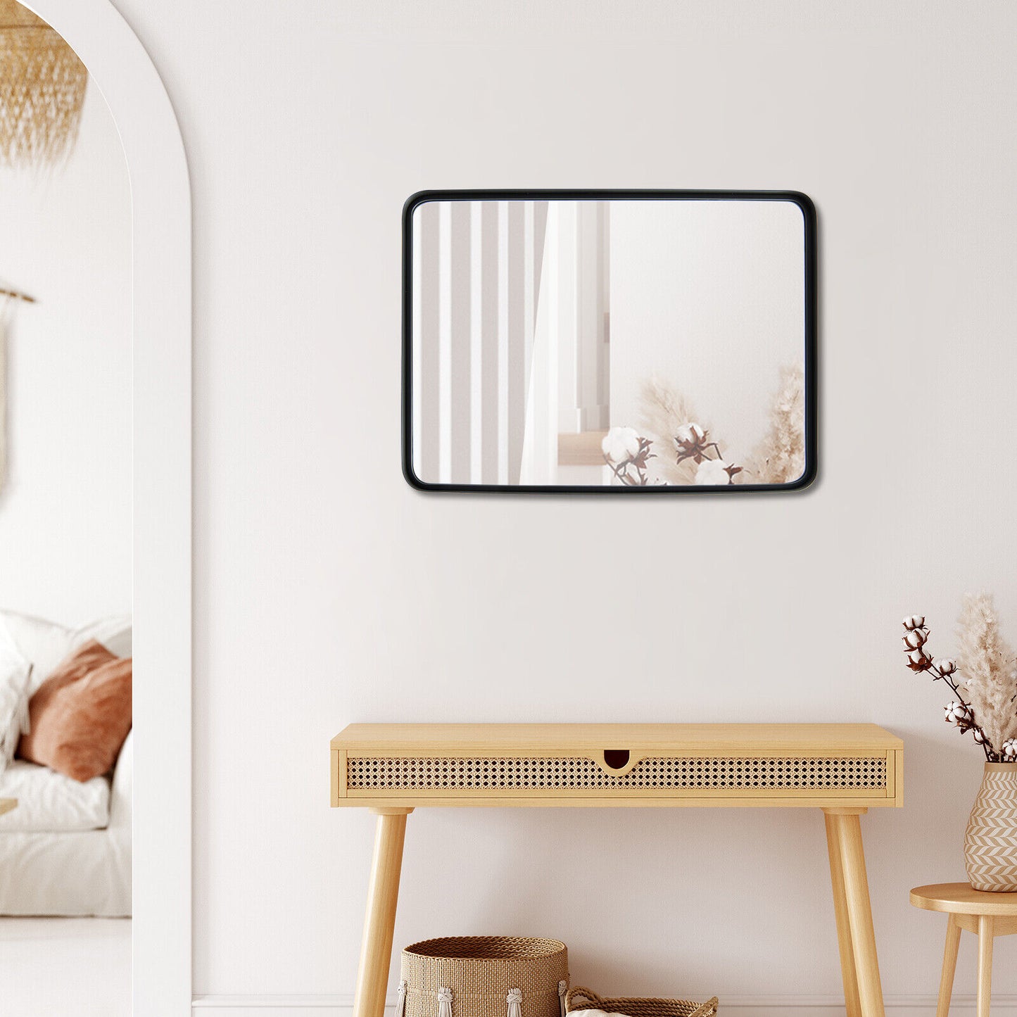 Premium Rectangular Wall-Mounted Mirror with Rust-Resistant Steel Frame - Medium