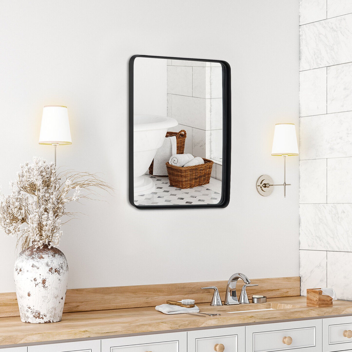 Premium Rectangular Wall-Mounted Mirror with Rust-Resistant Steel Frame - Medium