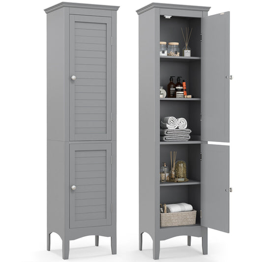 5-Shelf Tall Narrow Storage Cabinet with Louvered Doors