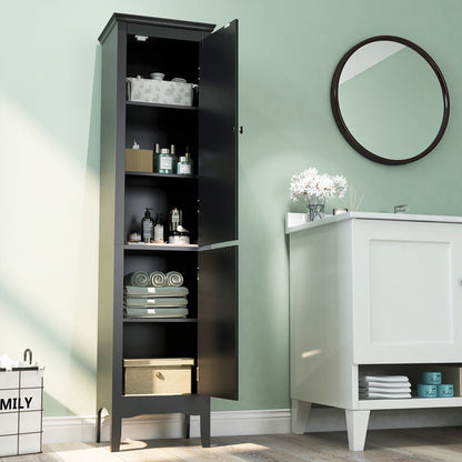 5-Shelf Tall Narrow Storage Cabinet with Louvered Doors