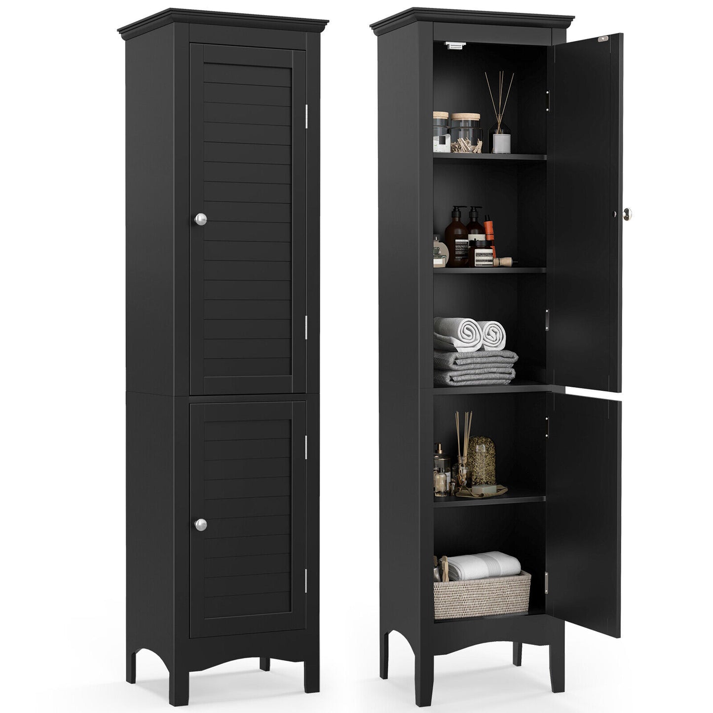 5-Shelf Tall Narrow Storage Cabinet with Louvered Doors