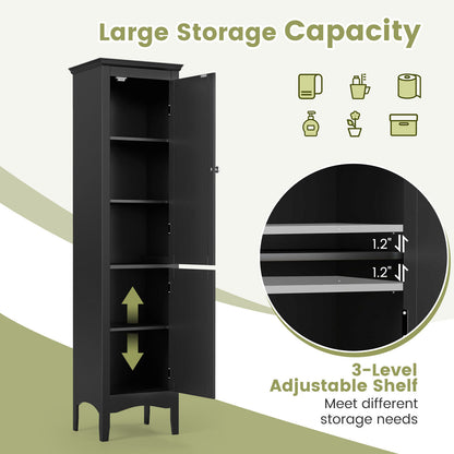 5-Shelf Tall Narrow Storage Cabinet with Louvered Doors