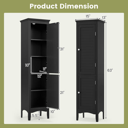 5-Shelf Tall Narrow Storage Cabinet with Louvered Doors