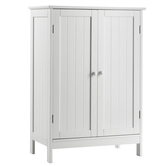 Modern Bathroom Floor Storage Cabinet with Double Doors & Adjustable Shelves