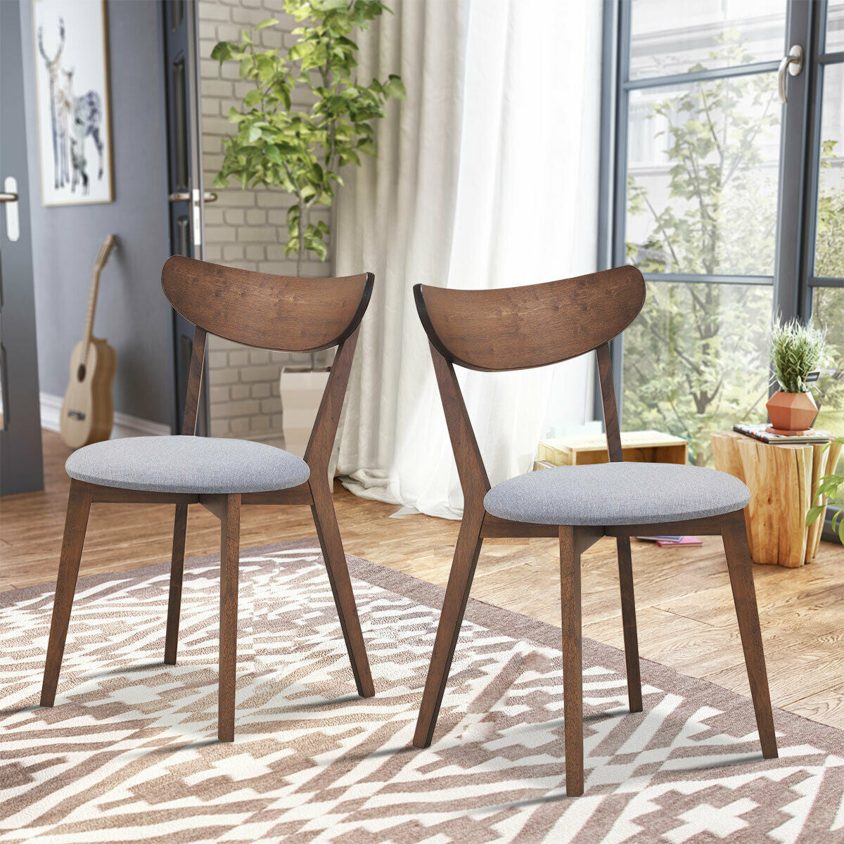 Modern Dining Chairs with Upholstered Seat and Curved Backrest, Set of 2