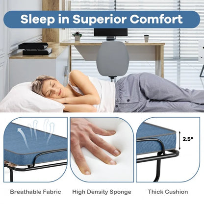 Portable Folding Bed with Memory Foam Mattress & Sturdy Metal Frame – Made in Italy (Navy)