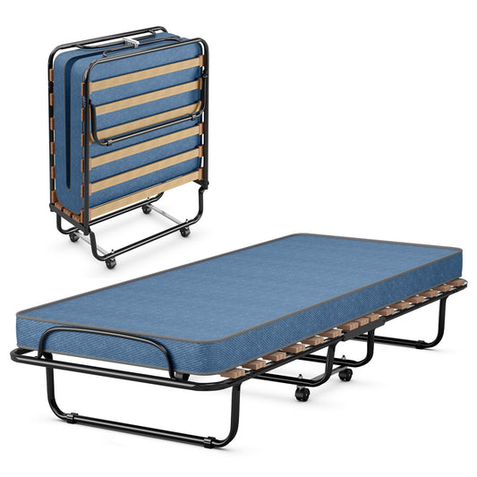 Portable Folding Bed with Memory Foam Mattress & Sturdy Metal Frame – Made in Italy (Navy)