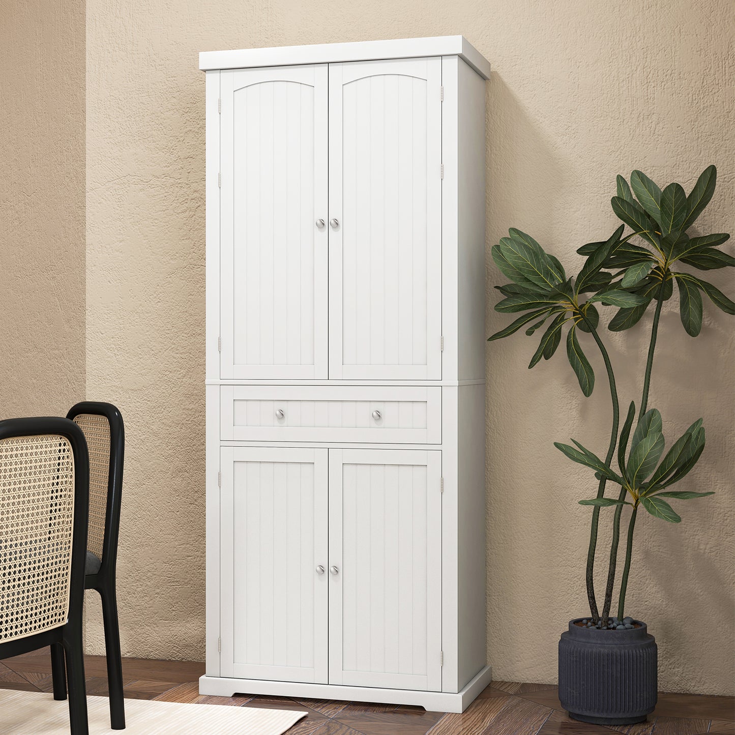 72 Inch Freestanding Kitchen Pantry Cabinet with Adjustable Shelves Four Door Storage Cupboard and Large Drawer