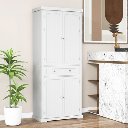 72 Inch Freestanding Kitchen Pantry Cabinet with Adjustable Shelves Four Door Storage Cupboard and Large Drawer