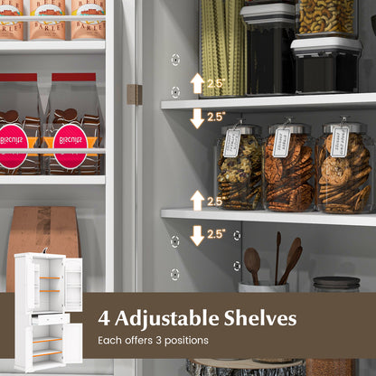72 Inch Freestanding Kitchen Pantry Cabinet with Adjustable Shelves Four Door Storage Cupboard and Large Drawer