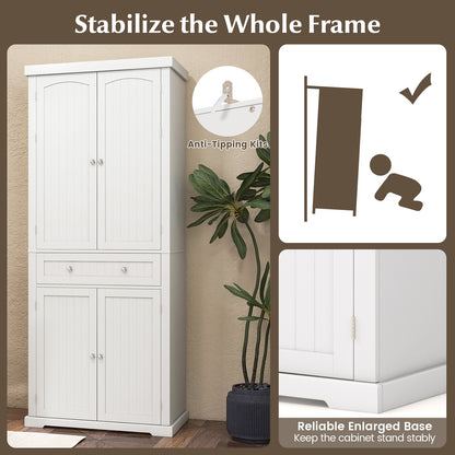 72 Inch Freestanding Kitchen Pantry Cabinet with Adjustable Shelves Four Door Storage Cupboard and Large Drawer
