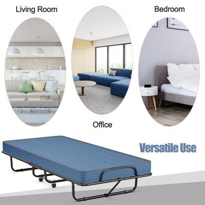 Rollaway Guest Bed with Memory Foam Mattress and Steel Frame Made in Italy - Navy