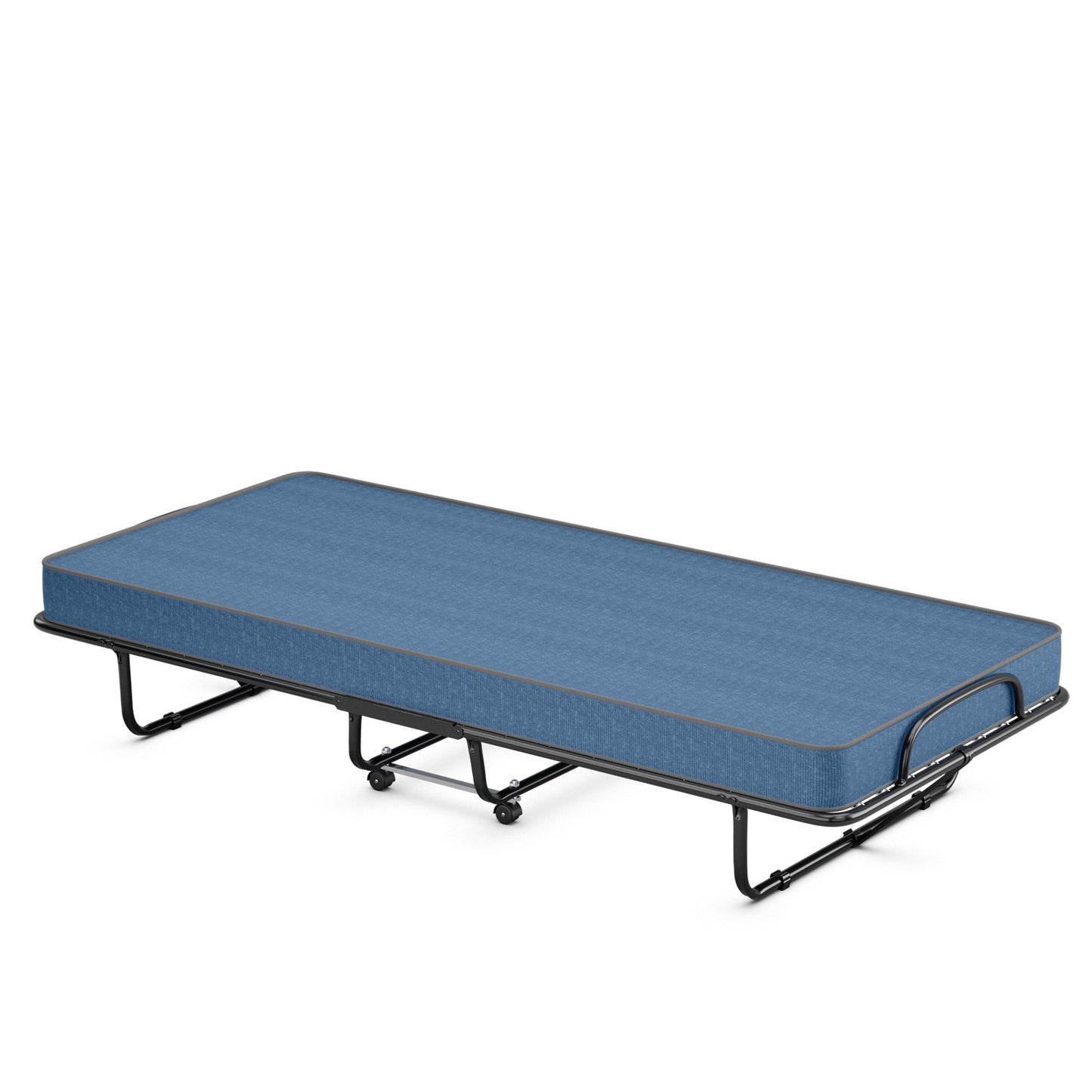 Rollaway Guest Bed with Memory Foam Mattress and Steel Frame Made in Italy - Navy