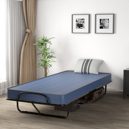 Rollaway Guest Bed with Memory Foam Mattress and Steel Frame Made in Italy - Navy