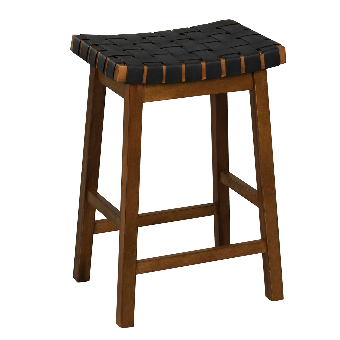 Set of 2 Bar Height Stools with Woven Curved Faux PU Leather Seats 25.5 Inches