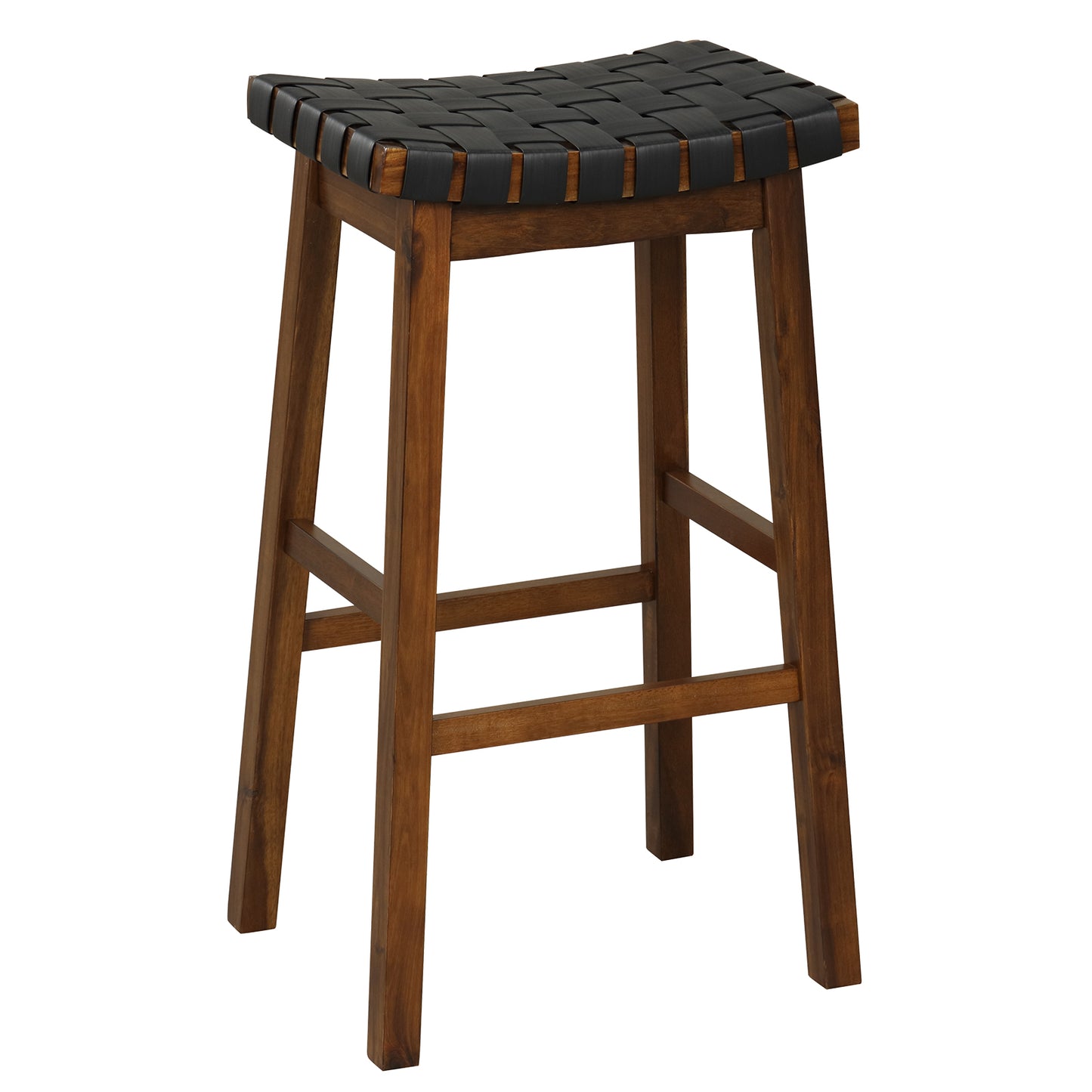 Set of 2 Bar Height Stools with Woven Curved Faux PU Leather Seats 31 Inches