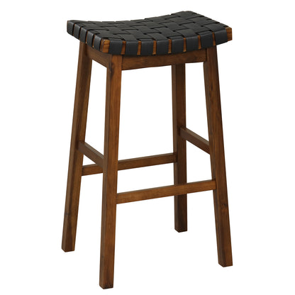 Set of 2 Bar Height Stools with Woven Curved Faux PU Leather Seats 31 Inches