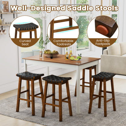 Set of 2 Bar Height Stools with Woven Curved Faux PU Leather Seats 31 Inches