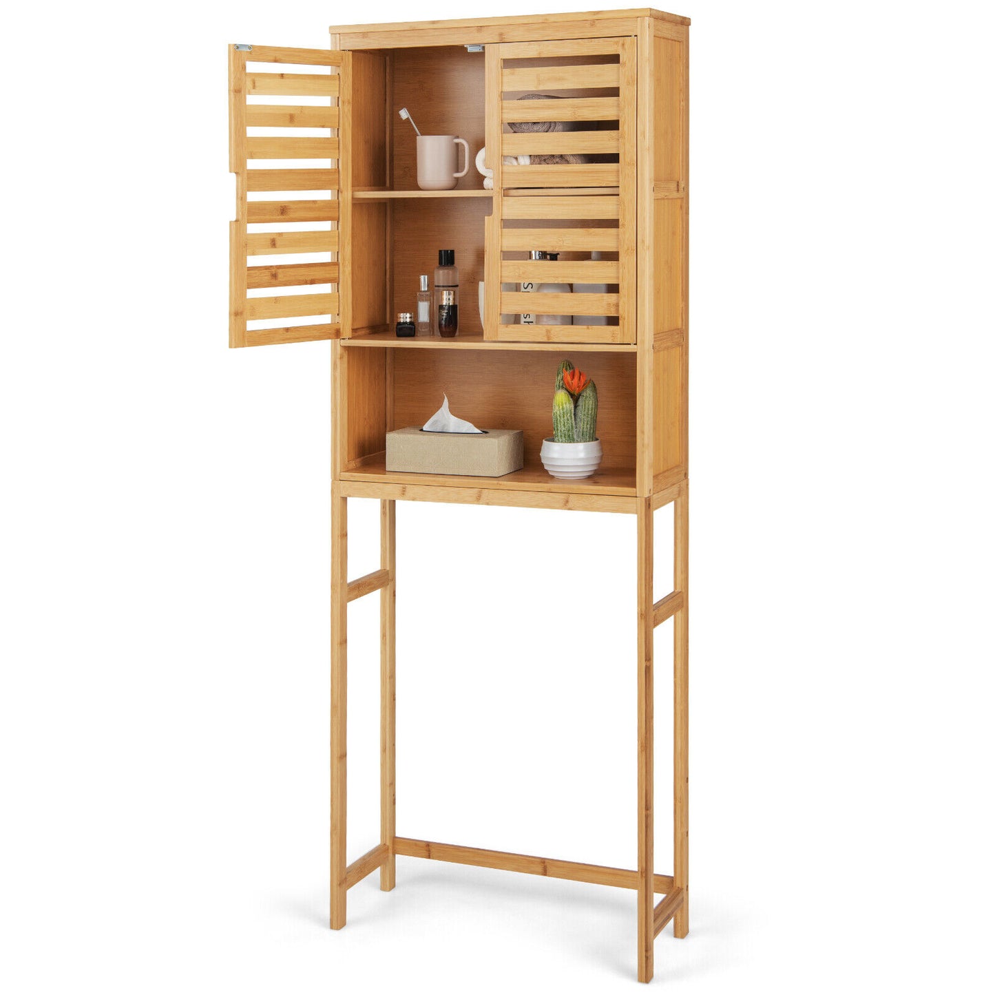 Natural Bamboo Over-The-Toilet Storage Cabinet with Adjustable Shelf