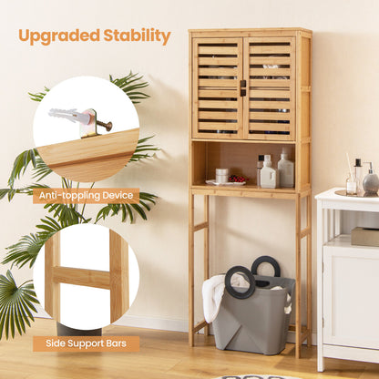 Natural Bamboo Over-The-Toilet Storage Cabinet with Adjustable Shelf