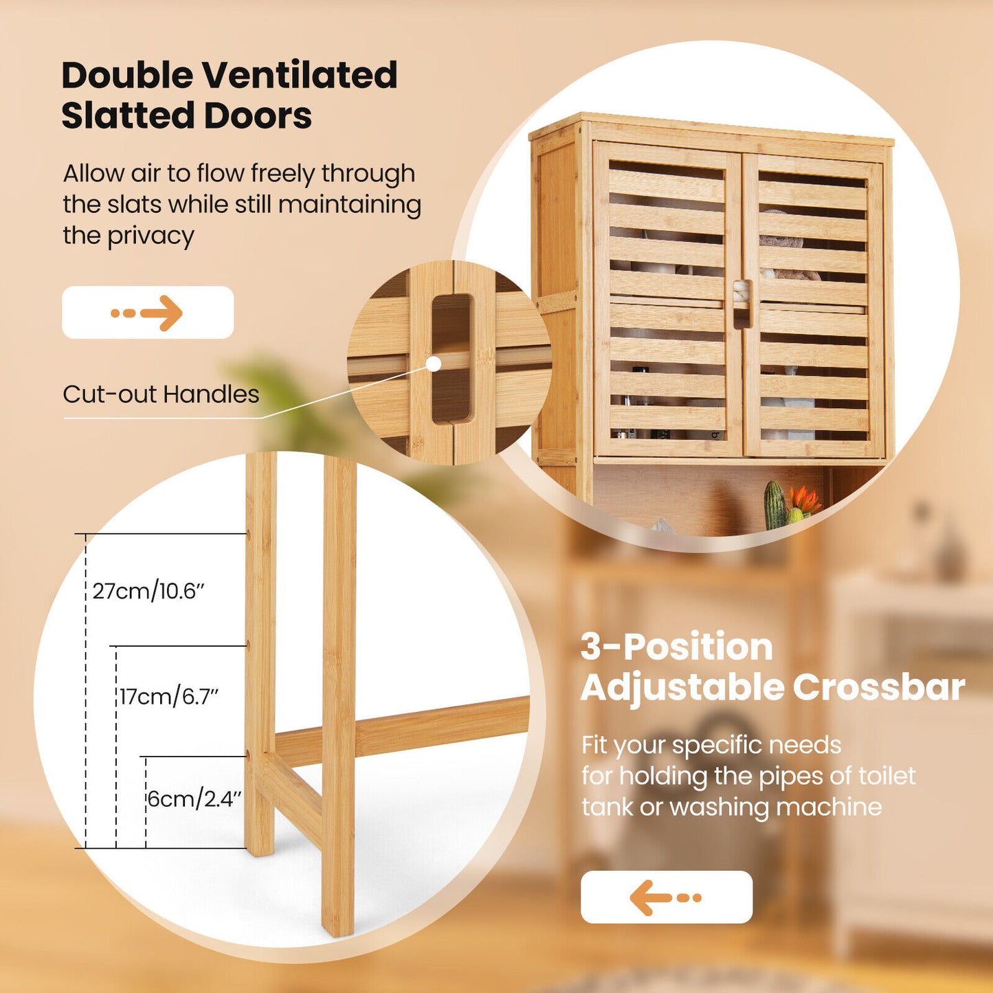Natural Bamboo Over-The-Toilet Storage Cabinet with Adjustable Shelf