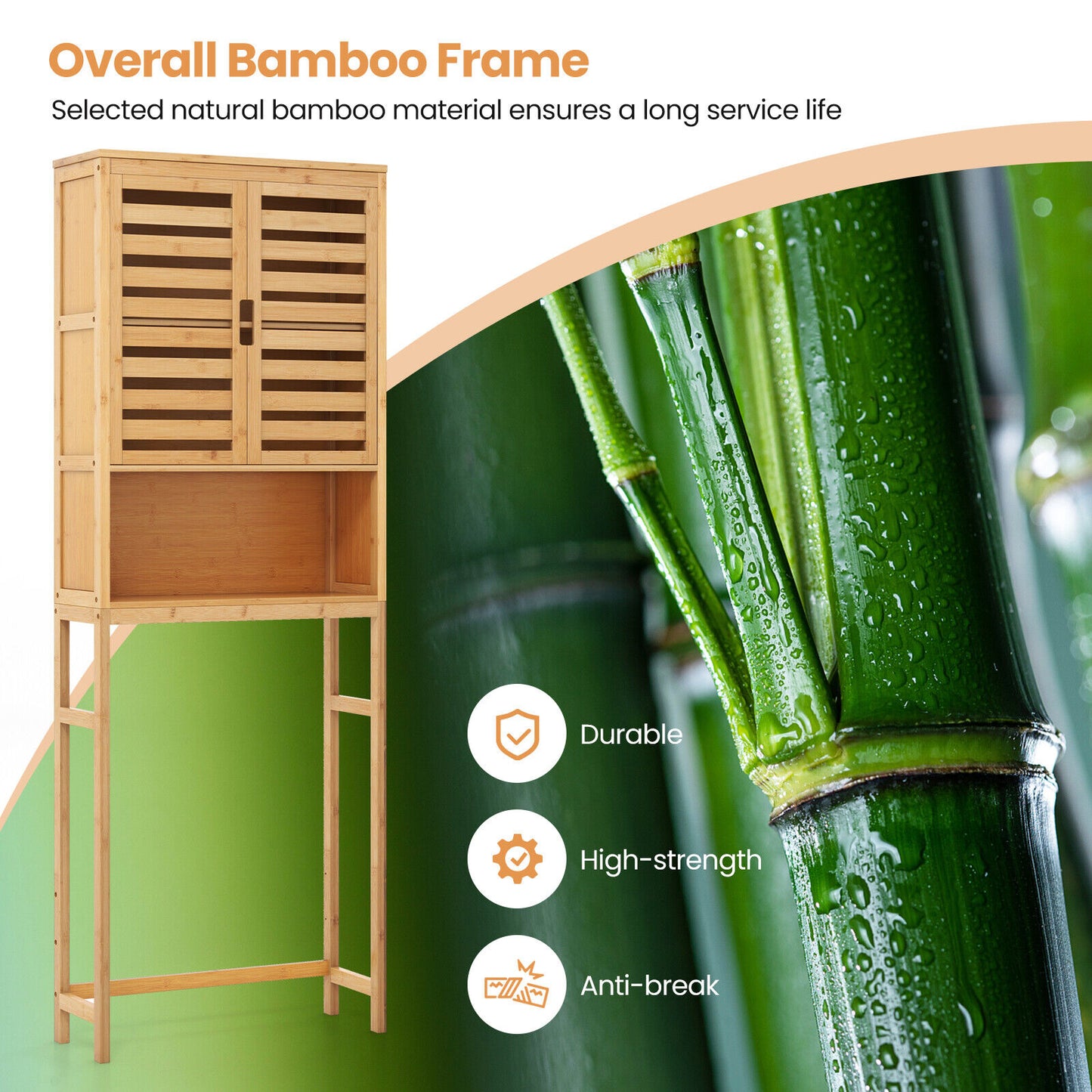 Natural Bamboo Over-The-Toilet Storage Cabinet with Adjustable Shelf