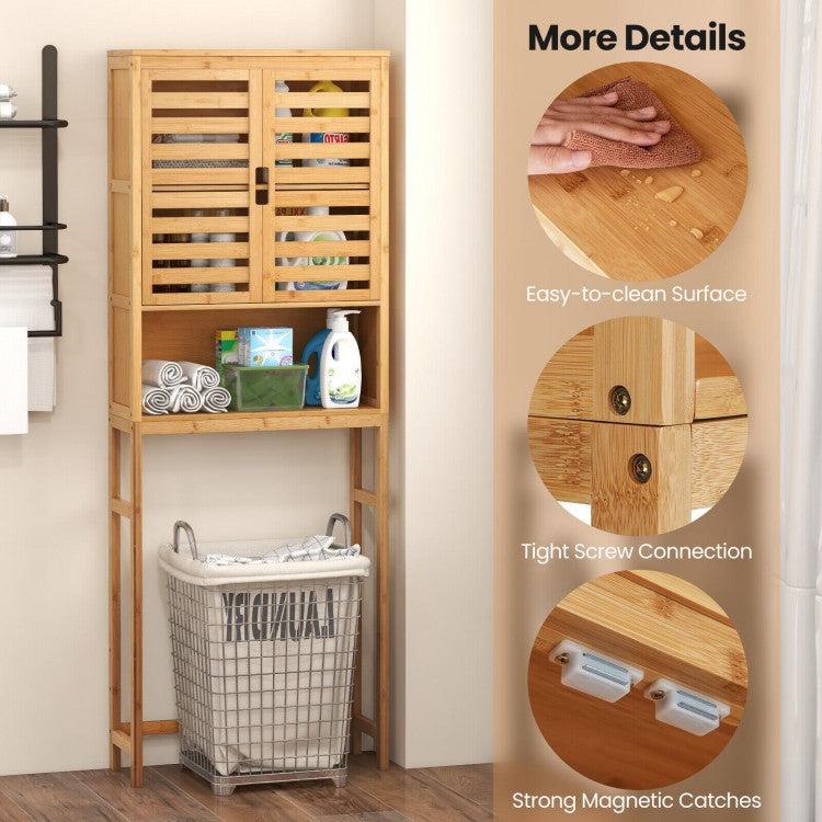 Natural Bamboo Over-The-Toilet Storage Cabinet with Adjustable Shelf