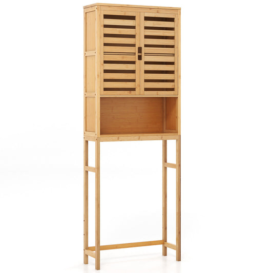 Natural Bamboo Over-The-Toilet Storage Cabinet with Adjustable Shelf