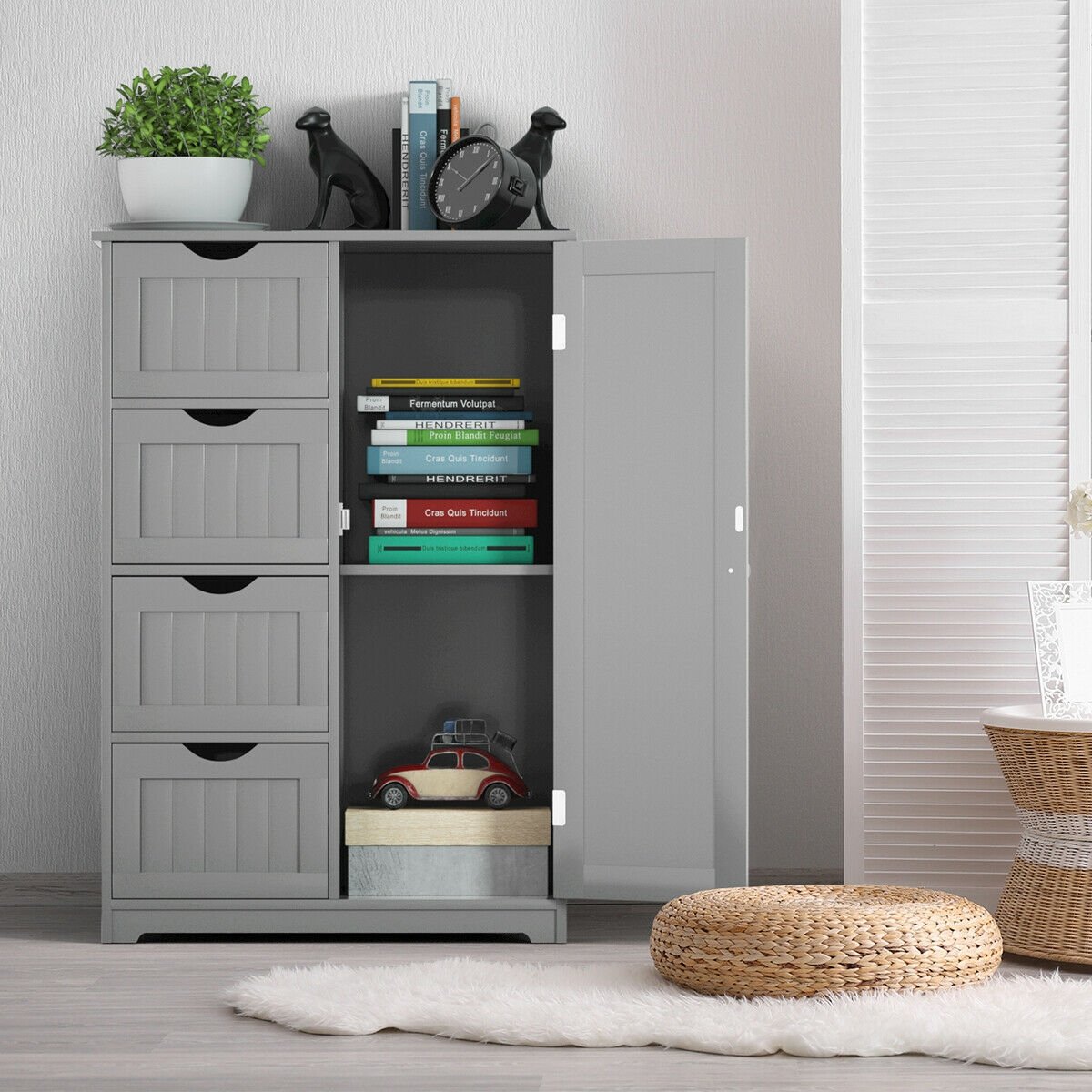 4 Drawer Wooden Standing Storage Cabinet