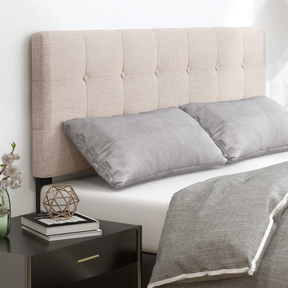 Upholstered Headboard with Solid Rubber Wood Legs for Full/Queen Beds - Beige
