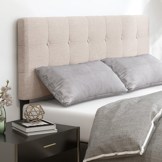 Upholstered Headboard with Solid Rubber Wood Legs for Full/Queen Beds - Beige