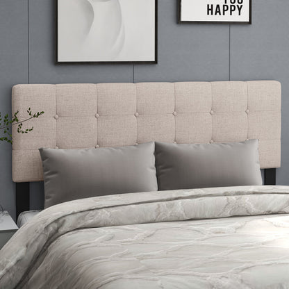 Upholstered Headboard with Solid Rubber Wood Legs for Full/Queen Beds - Beige
