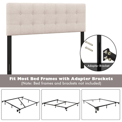 Upholstered Headboard with Solid Rubber Wood Legs for Full/Queen Beds - Beige
