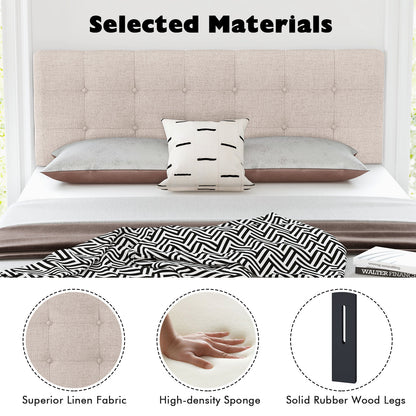 Upholstered Headboard with Solid Rubber Wood Legs for Full/Queen Beds - Beige
