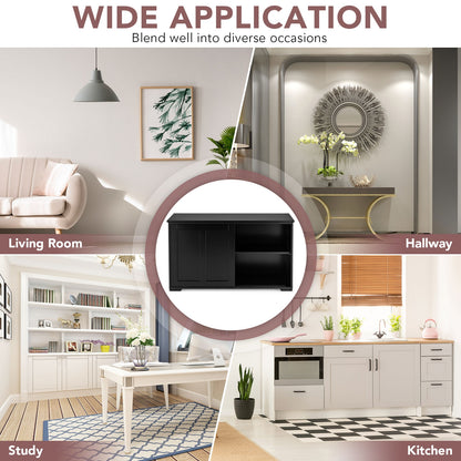 Stackable Kitchen Sideboard Cabinet with Adjustable Shelf for Pantry Dining or Entryway Storage in Black