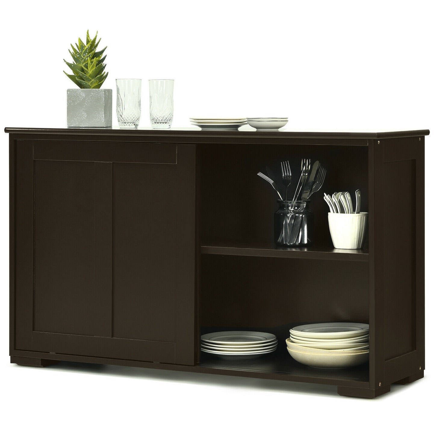 Stackable Kitchen Sideboard Cabinet with Adjustable Shelf for Pantry Dining or Entryway Storage in Brown