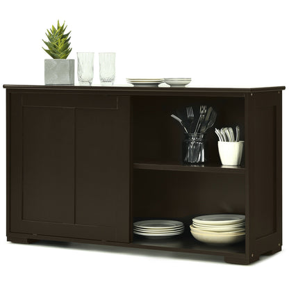 Stackable Kitchen Sideboard Cabinet with Adjustable Shelf for Pantry Dining or Entryway Storage in Brown