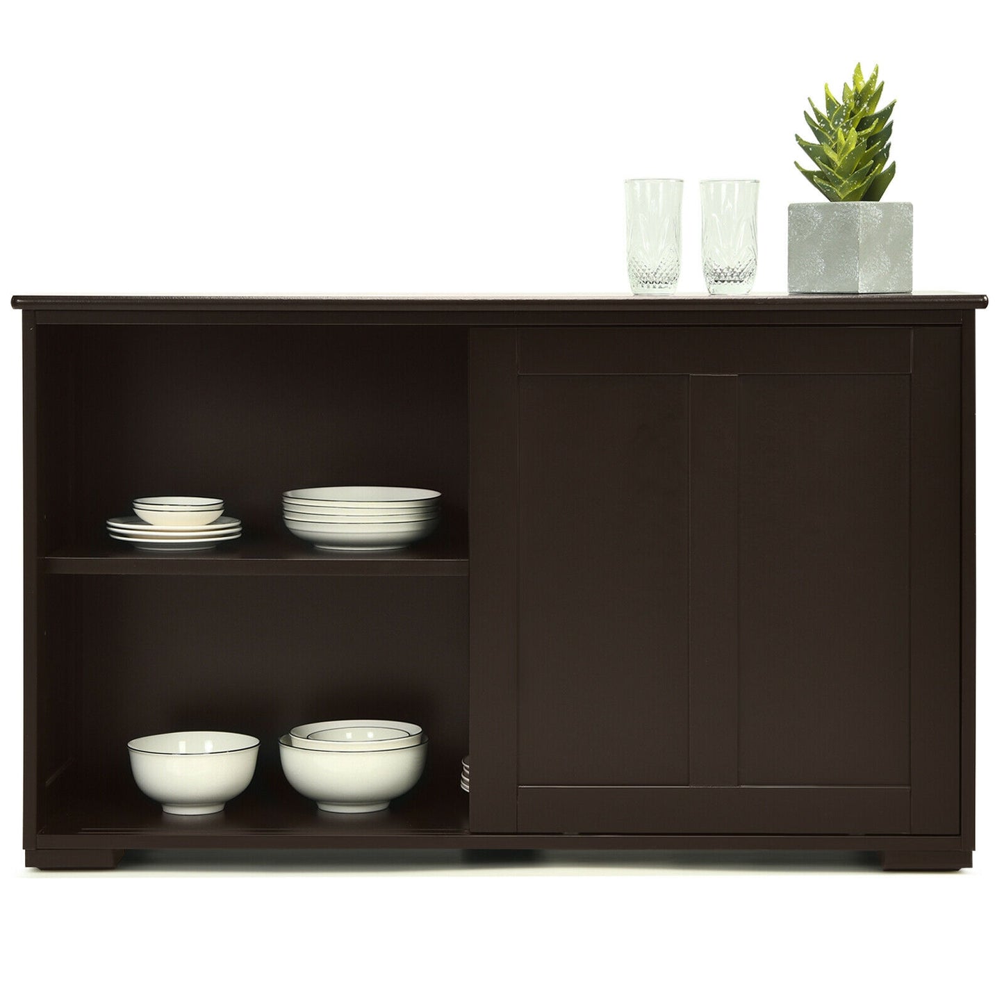 Stackable Kitchen Sideboard Cabinet with Adjustable Shelf for Pantry Dining or Entryway Storage in Brown