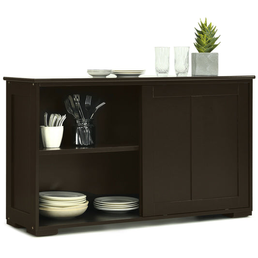 Stackable Kitchen Sideboard Cabinet with Adjustable Shelf for Pantry Dining or Entryway Storage in Brown